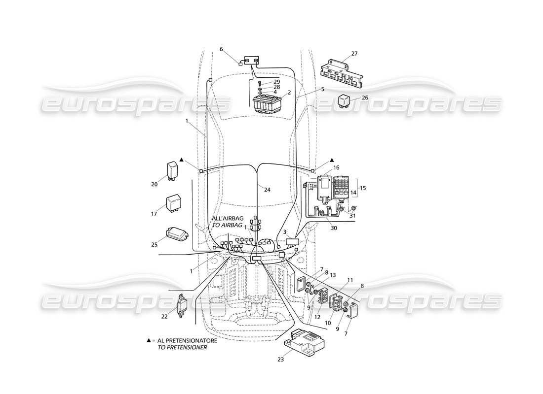 maserati qtp v8 evoluzione elec. system: dashboard and battery (rh drive) part diagram