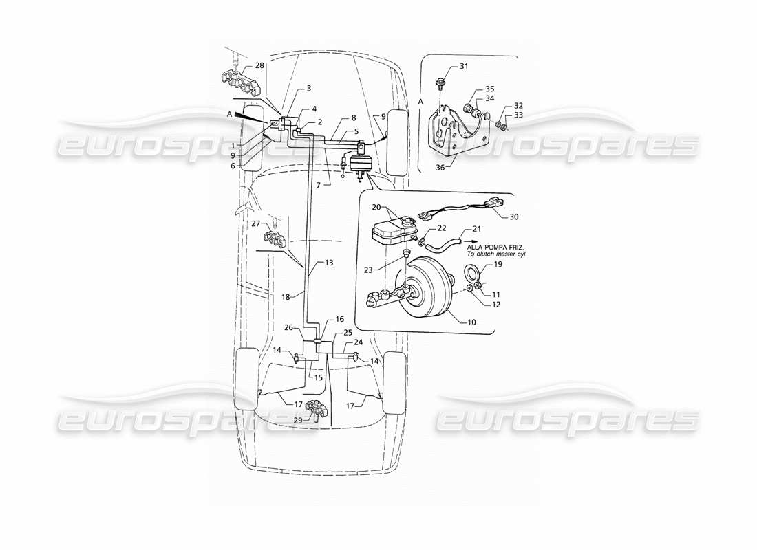 maserati qtp v8 (1998) abs hydraulic brake lines (rhd) part diagram