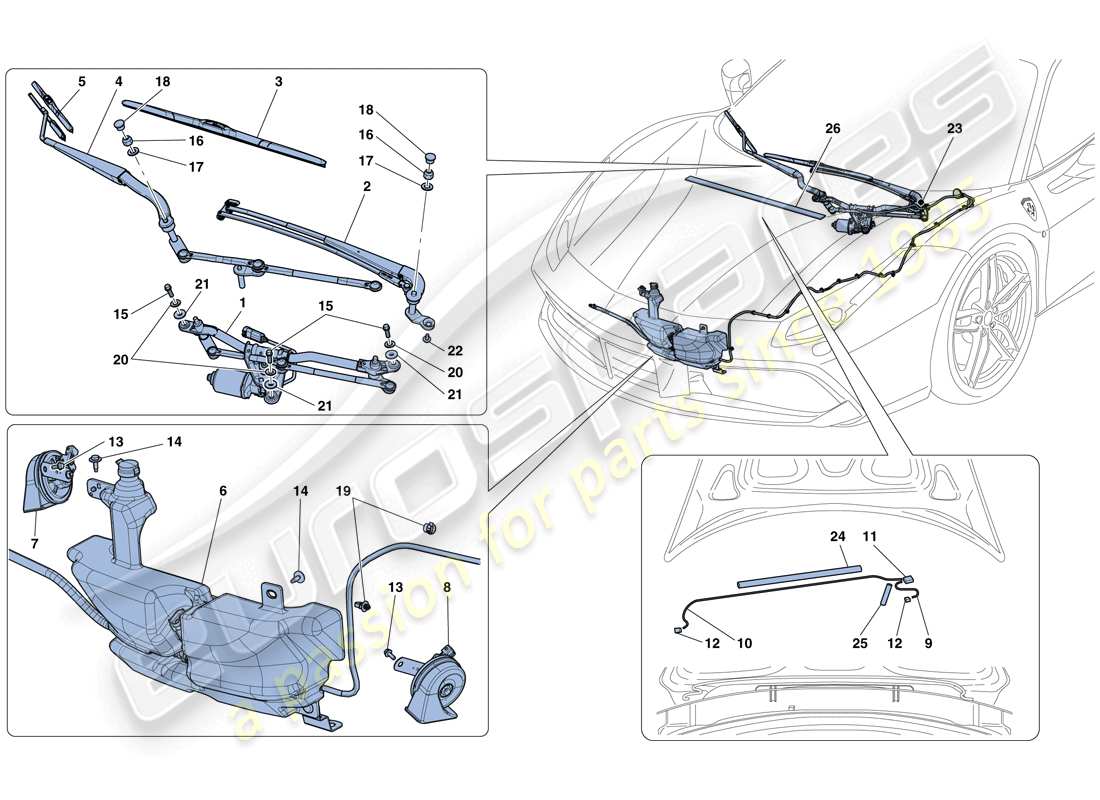 ferrari 488 spider (europe) windscreen wiper, windscreen washer and horns part diagram