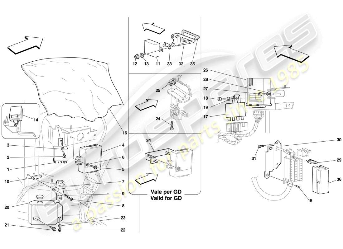 ferrari f430 scuderia (rhd) front passenger compartment ecus part diagram