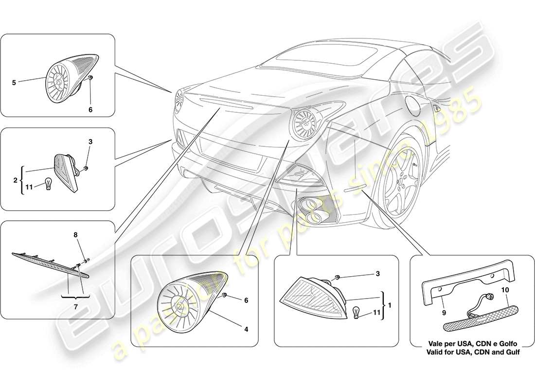 ferrari california (usa) taillights part diagram