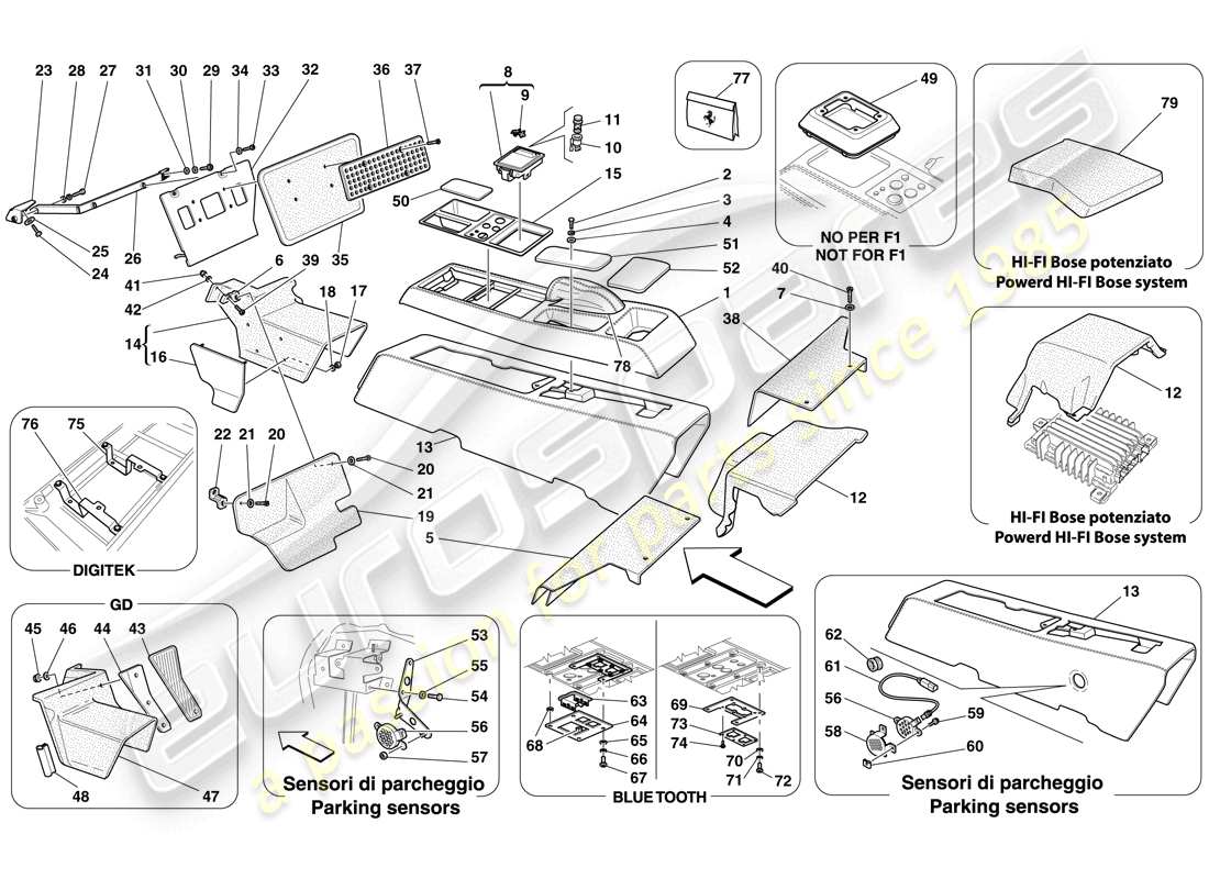 ferrari f430 spider (europe) tunnel - substructure and accessories parts diagram