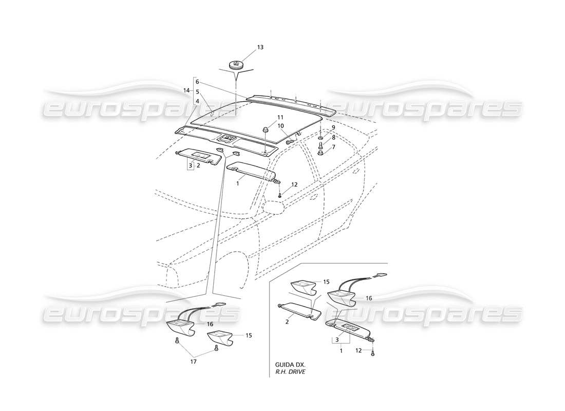 maserati qtp v8 evoluzione inner trims: roof part diagram