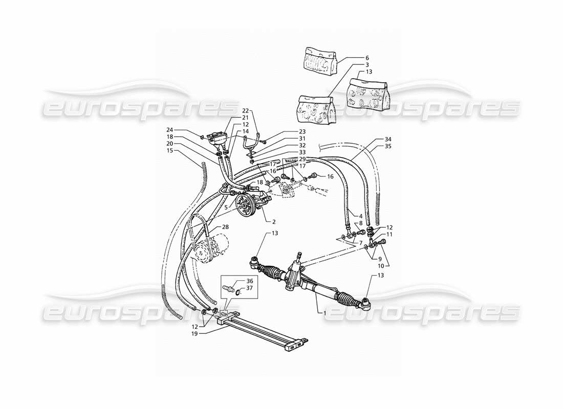 maserati qtp. 3.2 v8 (1999) power steering system (rh drive) part diagram