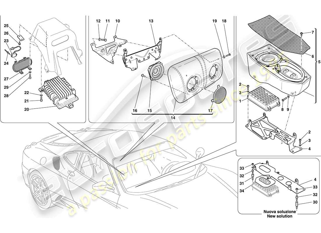 ferrari f430 coupe (usa) high power bose hi fi system part diagram