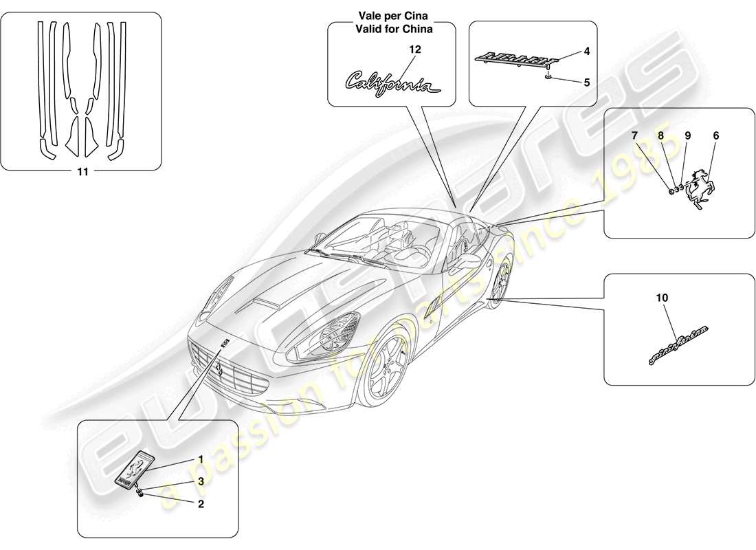 ferrari california (usa) shields, trim and covers part diagram