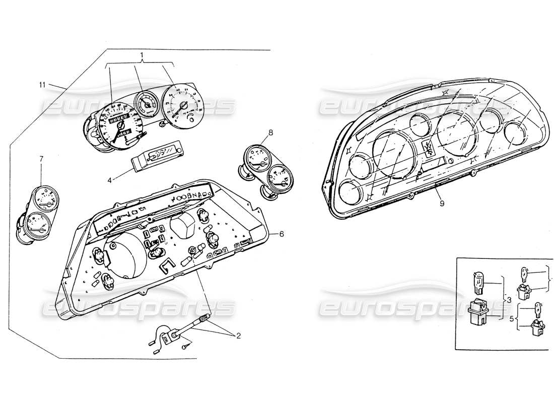 maserati 418 / 4.24v / 430 instrument board, borletti part diagram