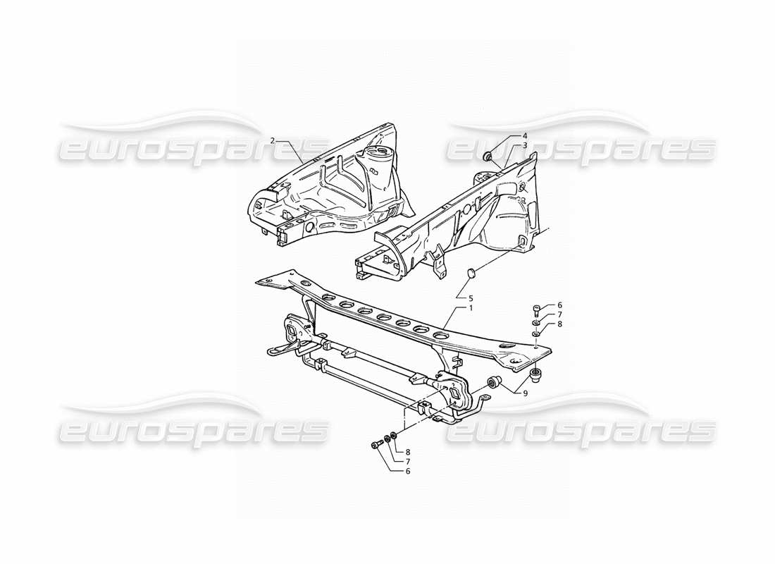 maserati qtp. 3.2 v8 (1999) body shell: front panel and inner wheelarches part diagram