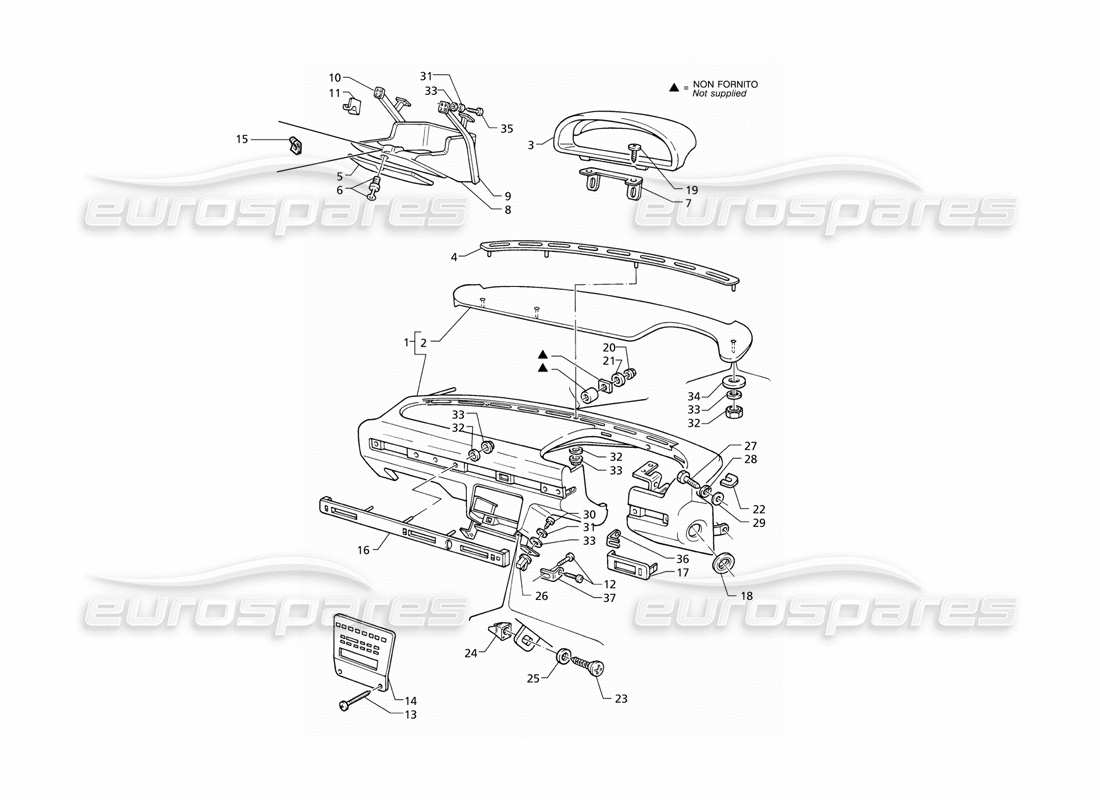 maserati qtp v6 (1996) instrument panel (rhd) parts diagram