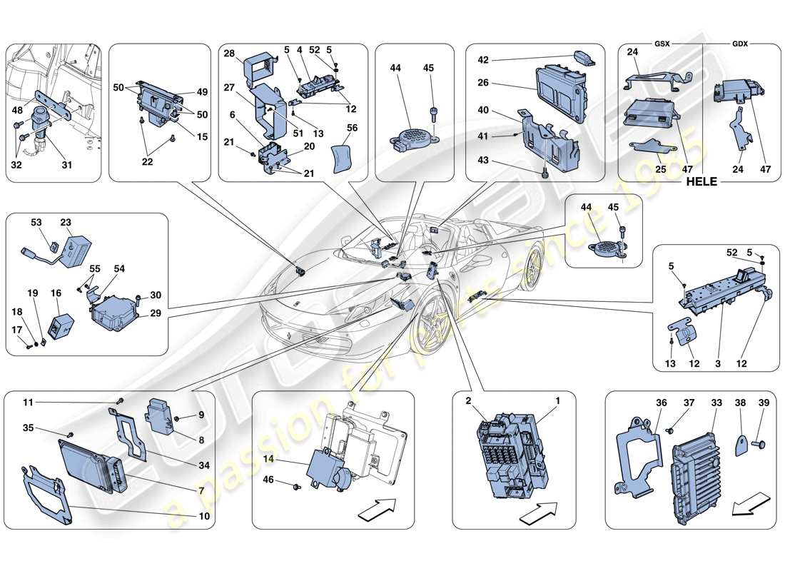 ferrari 458 spider (rhd) vehicle ecus part diagram