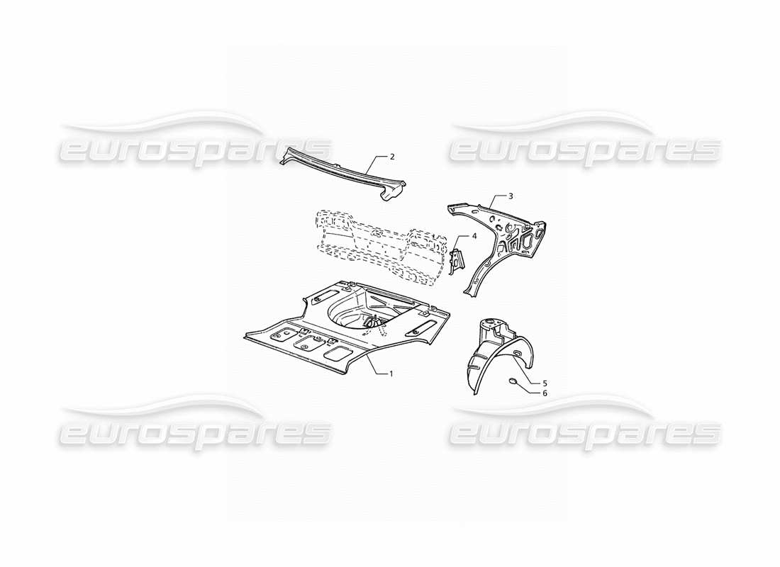 maserati qtp. 3.2 v8 (1999) body shell: boot floor and inner structures part diagram