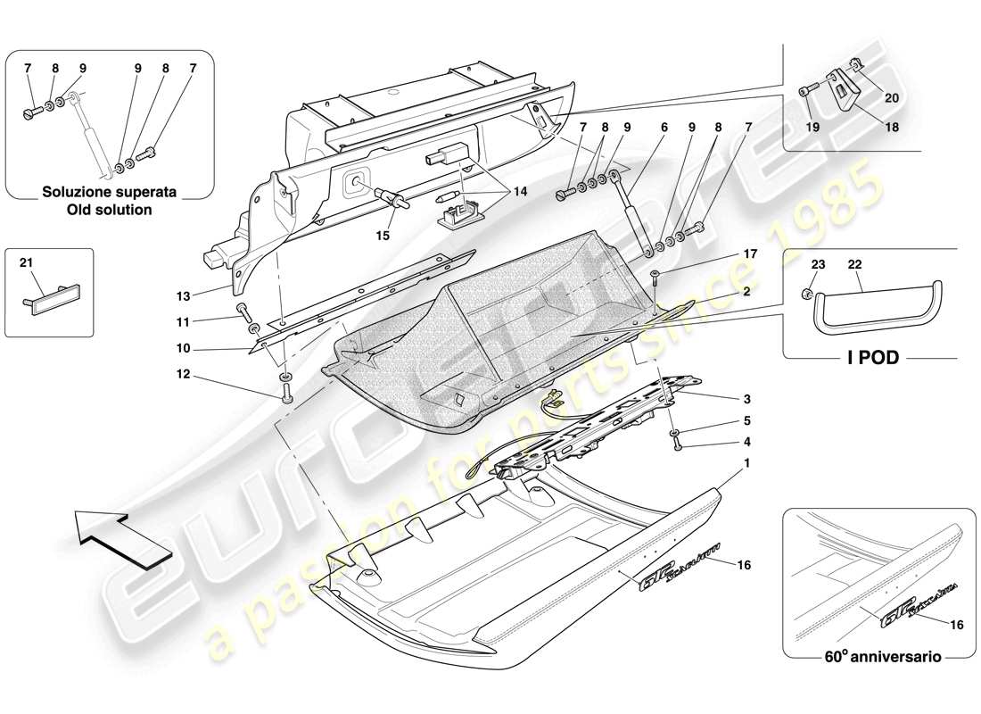 ferrari 612 sessanta (usa) glove compartment part diagram