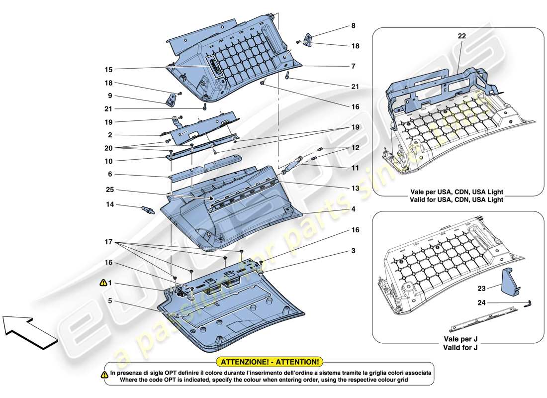 ferrari gtc4 lusso t (rhd) glove compartment part diagram