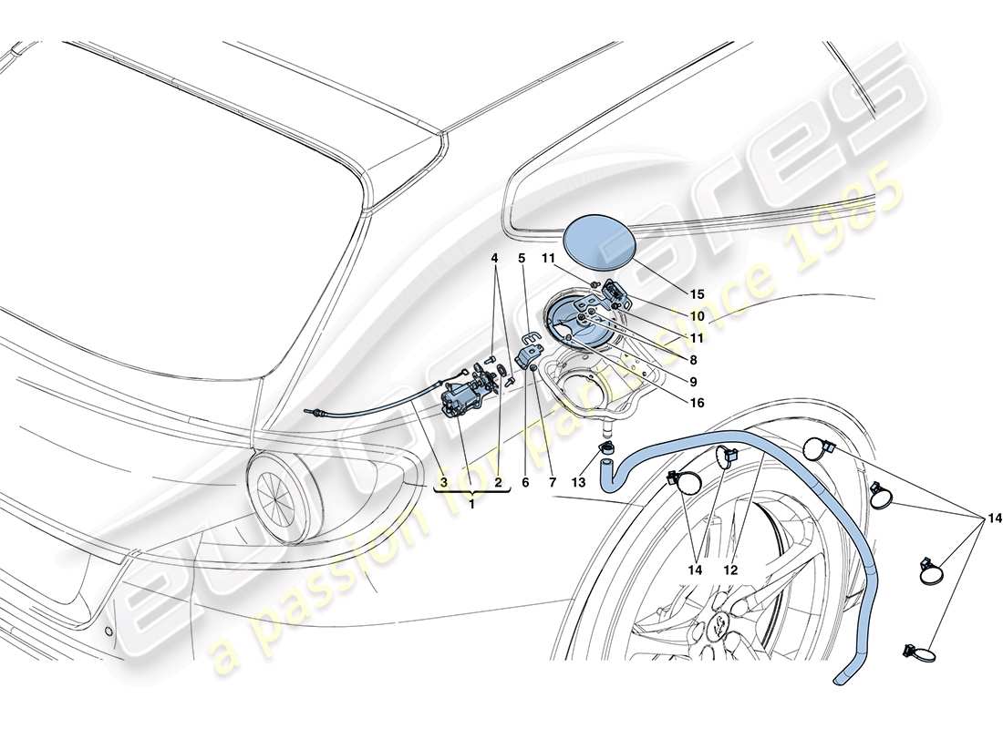 ferrari ff (europe) fuel filler flap and controls part diagram