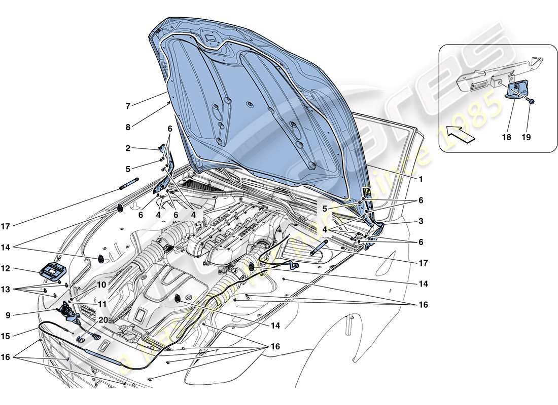 ferrari ff (usa) front lid and opening mechanism part diagram