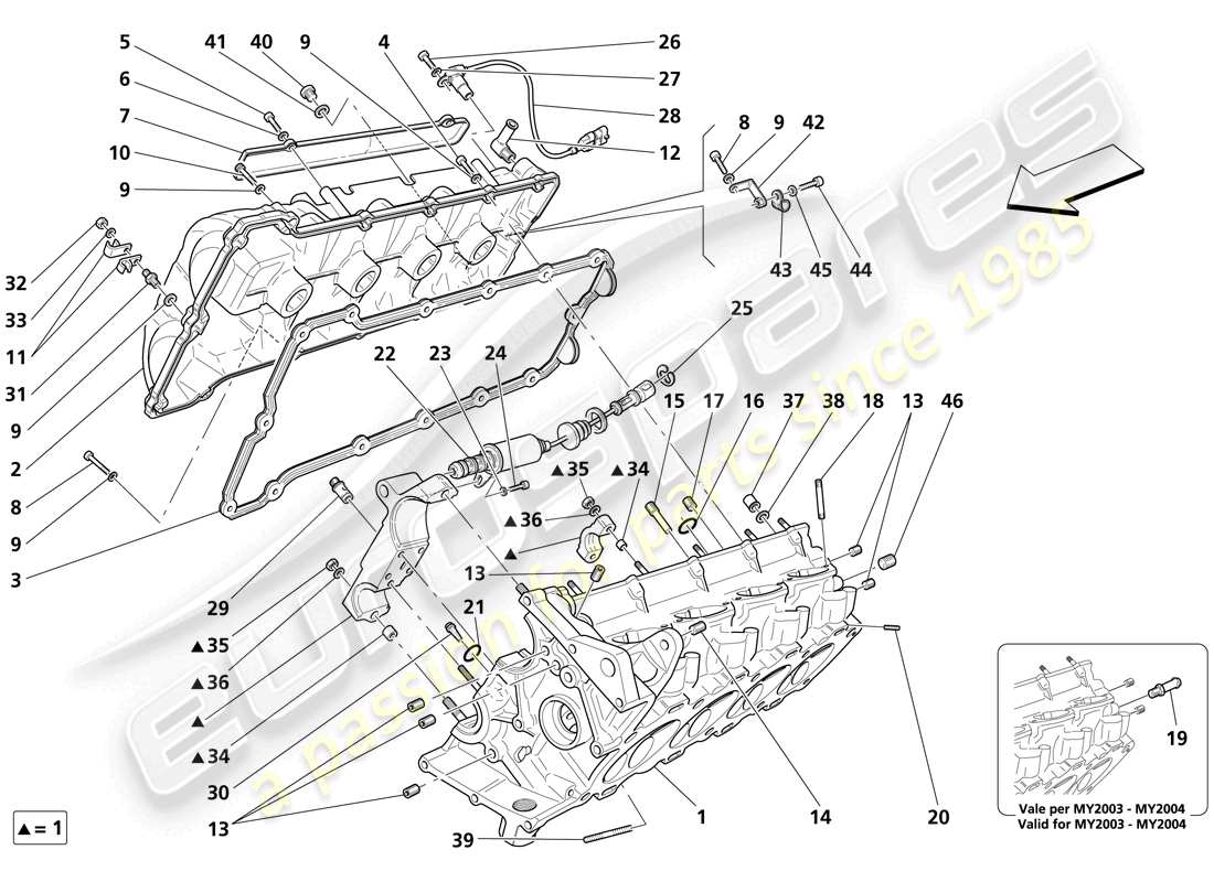 maserati trofeo rh cylinder head part diagram