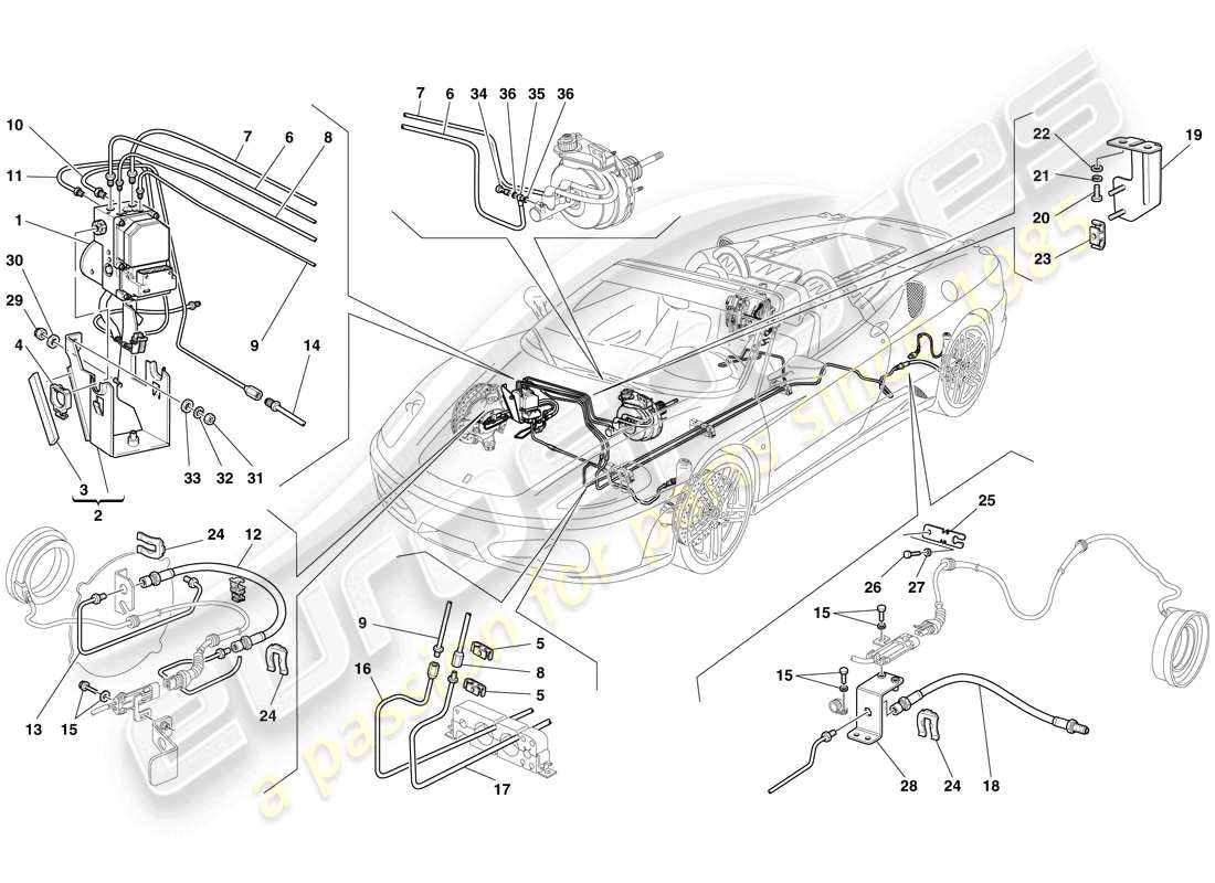 ferrari f430 spider (usa) brake system part diagram