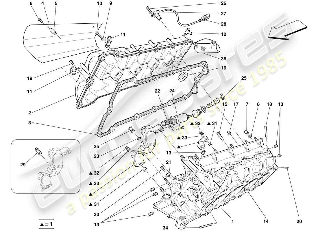 ferrari f430 scuderia spider 16m (rhd) right hand cylinder head part diagram