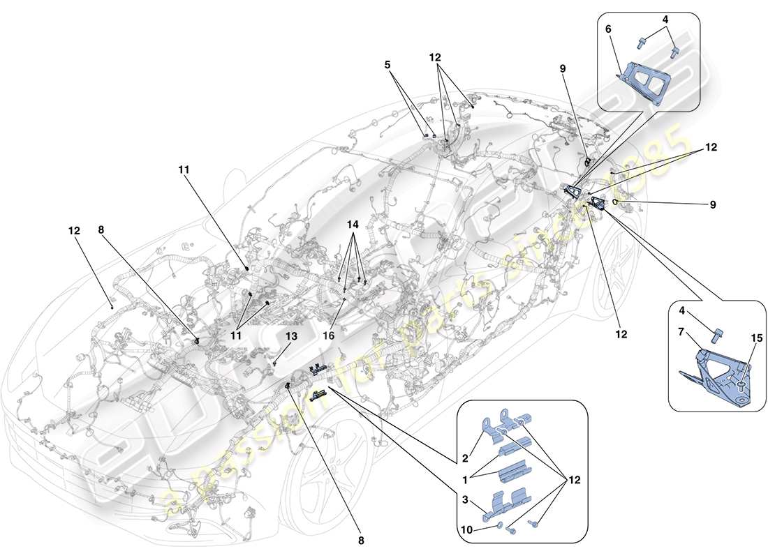 ferrari ff (rhd) various fastenings for the electrical system part diagram