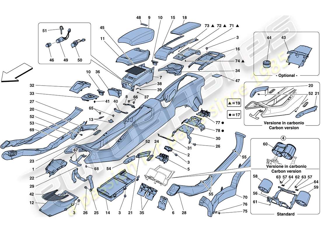 ferrari ff (rhd) tunnel - substructure and accessories part diagram