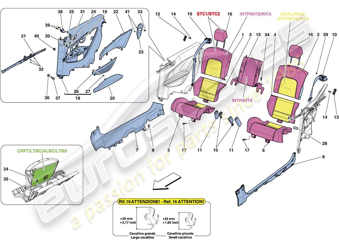 ferrari ff (usa) rear seat - seat belts - interior trim part diagram