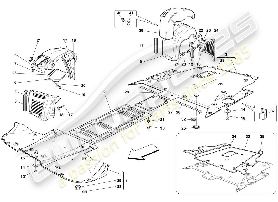 ferrari f430 spider (usa) flat undertray and wheelhouses part diagram