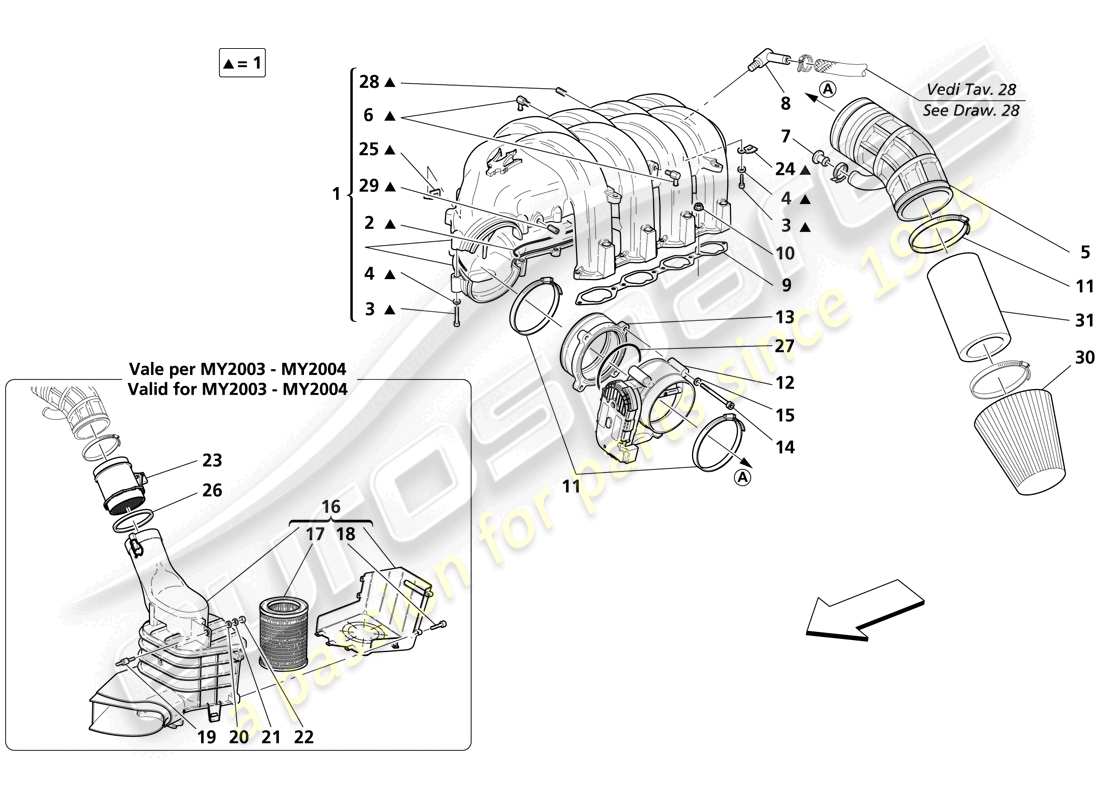 maserati trofeo air intake manifold part diagram