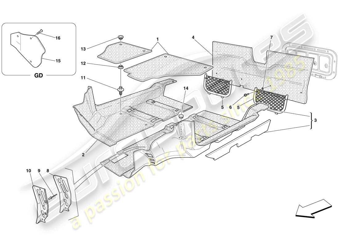 ferrari f430 spider (usa) passenger compartment mats part diagram