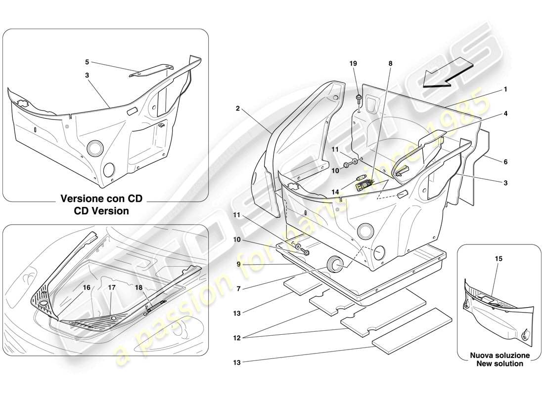 ferrari f430 spider (usa) front compartment trim part diagram