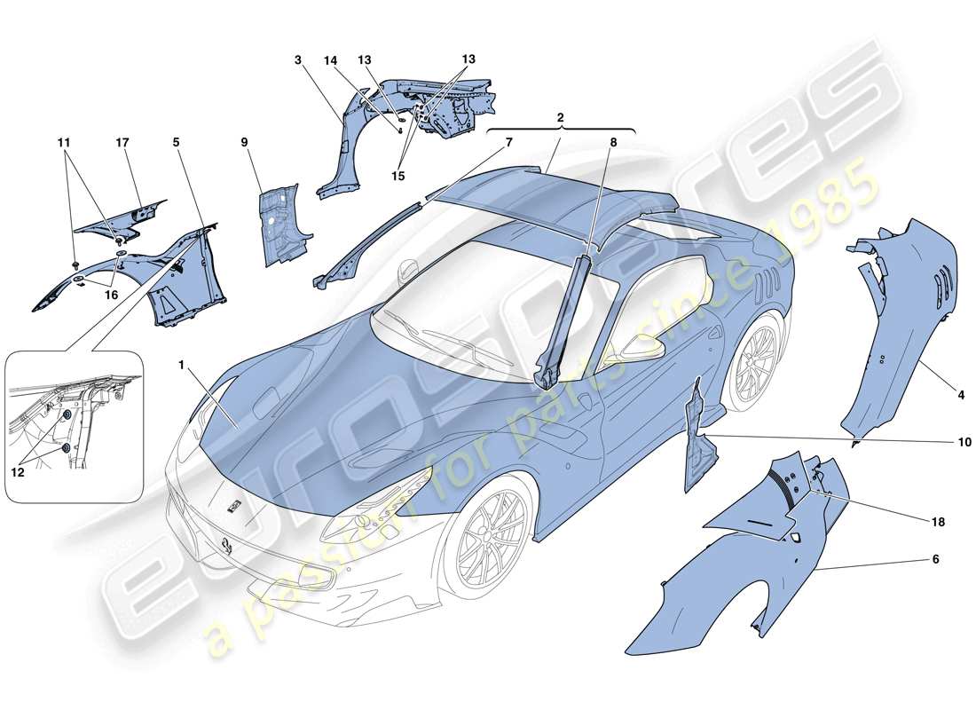 ferrari f12 tdf (rhd) bodyshell - external trim part diagram