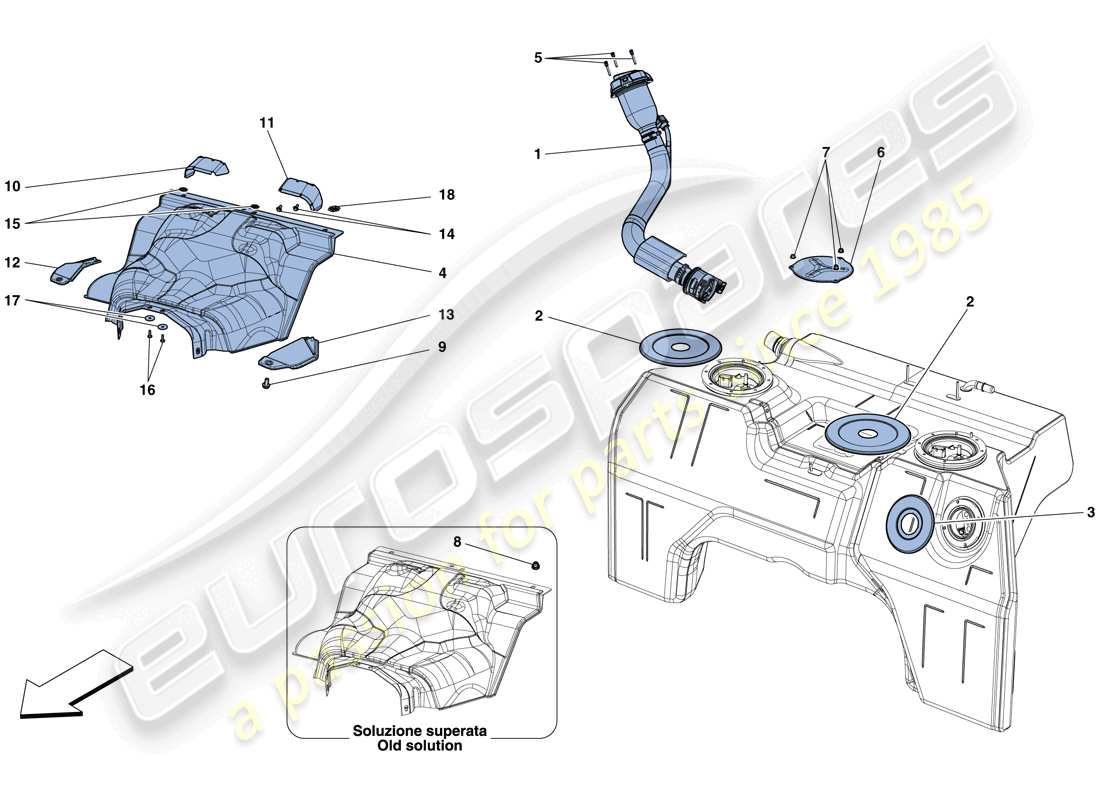 ferrari f12 tdf (rhd) fuel tank and filler neck part diagram