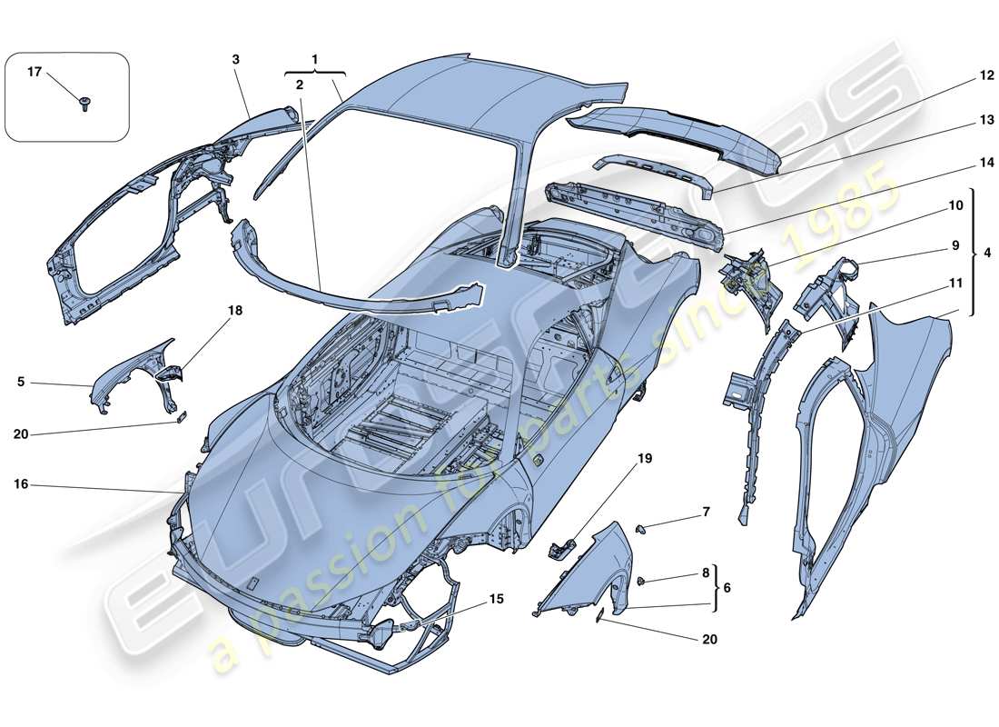 ferrari 458 speciale (europe) bodyshell - external trim part diagram