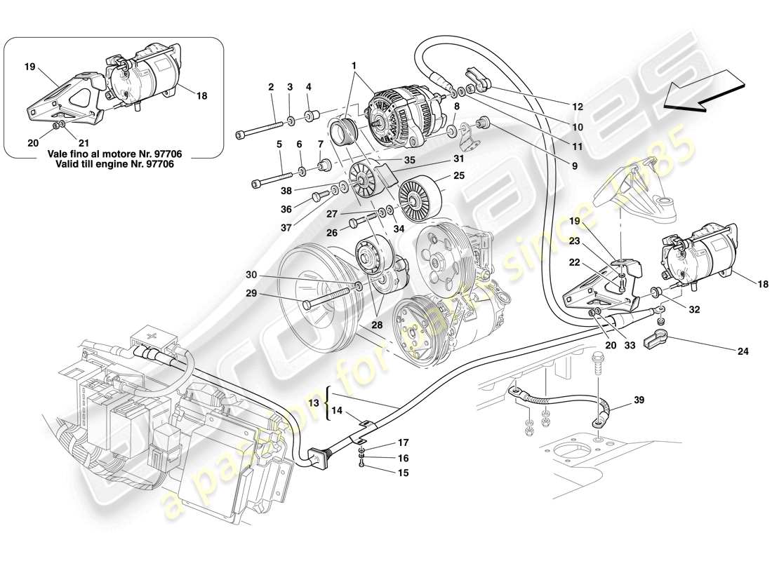 ferrari f430 spider (usa) alternator - starter motor part diagram