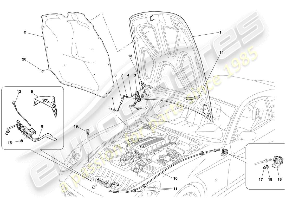 ferrari 612 sessanta (rhd) engine compartment lid part diagram