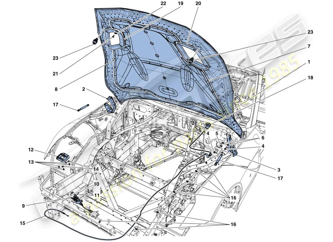 ferrari f12 tdf (europe) front lid and opening mechanism part diagram