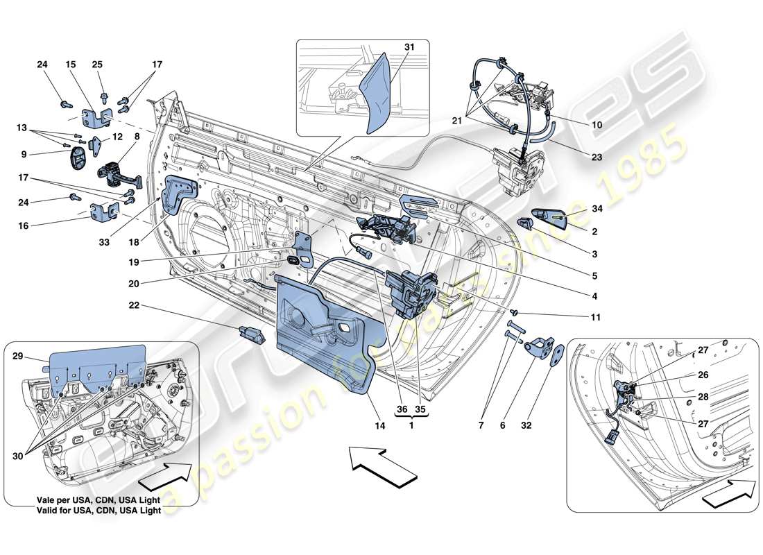 ferrari f12 berlinetta (usa) doors - opening mechanism and hinges part diagram