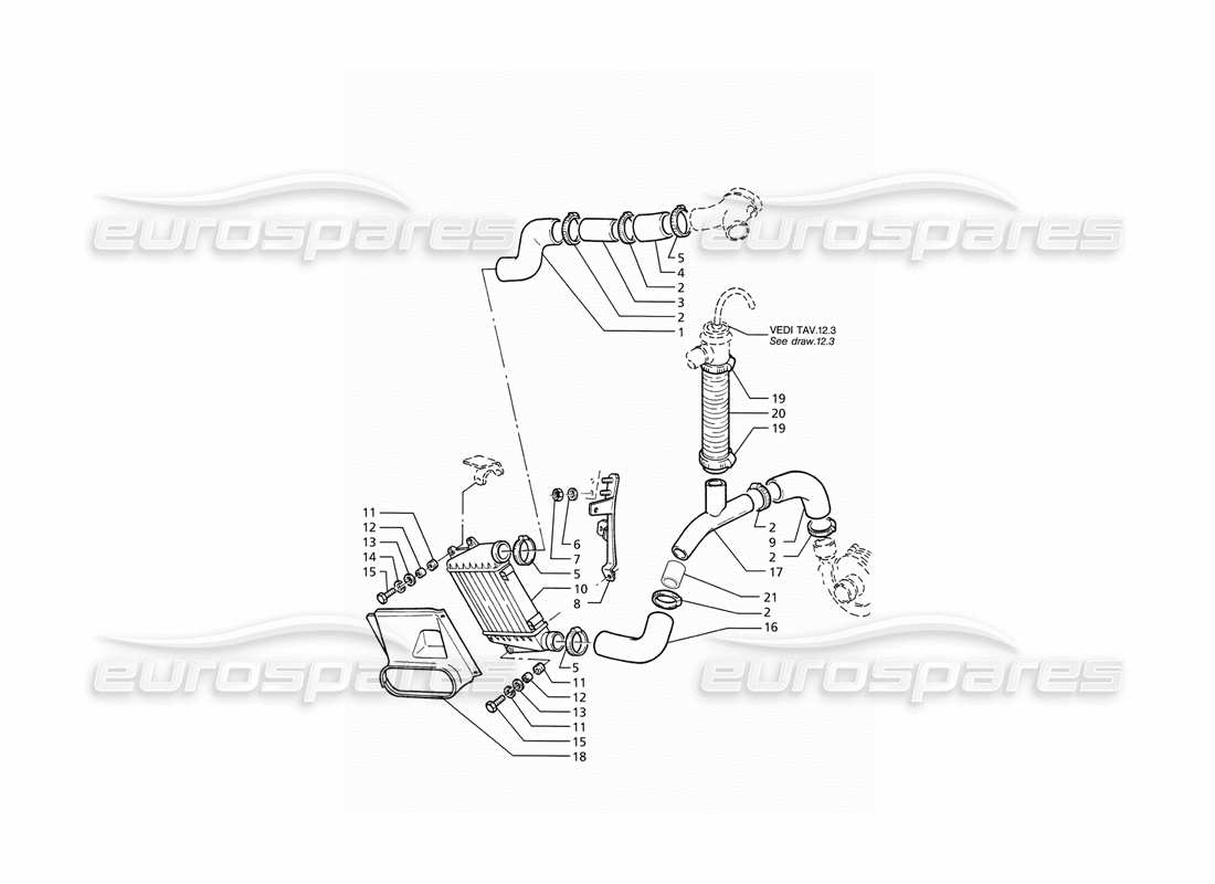 maserati ghibli 2.8 (abs) heat exchanger pipes rh side part diagram