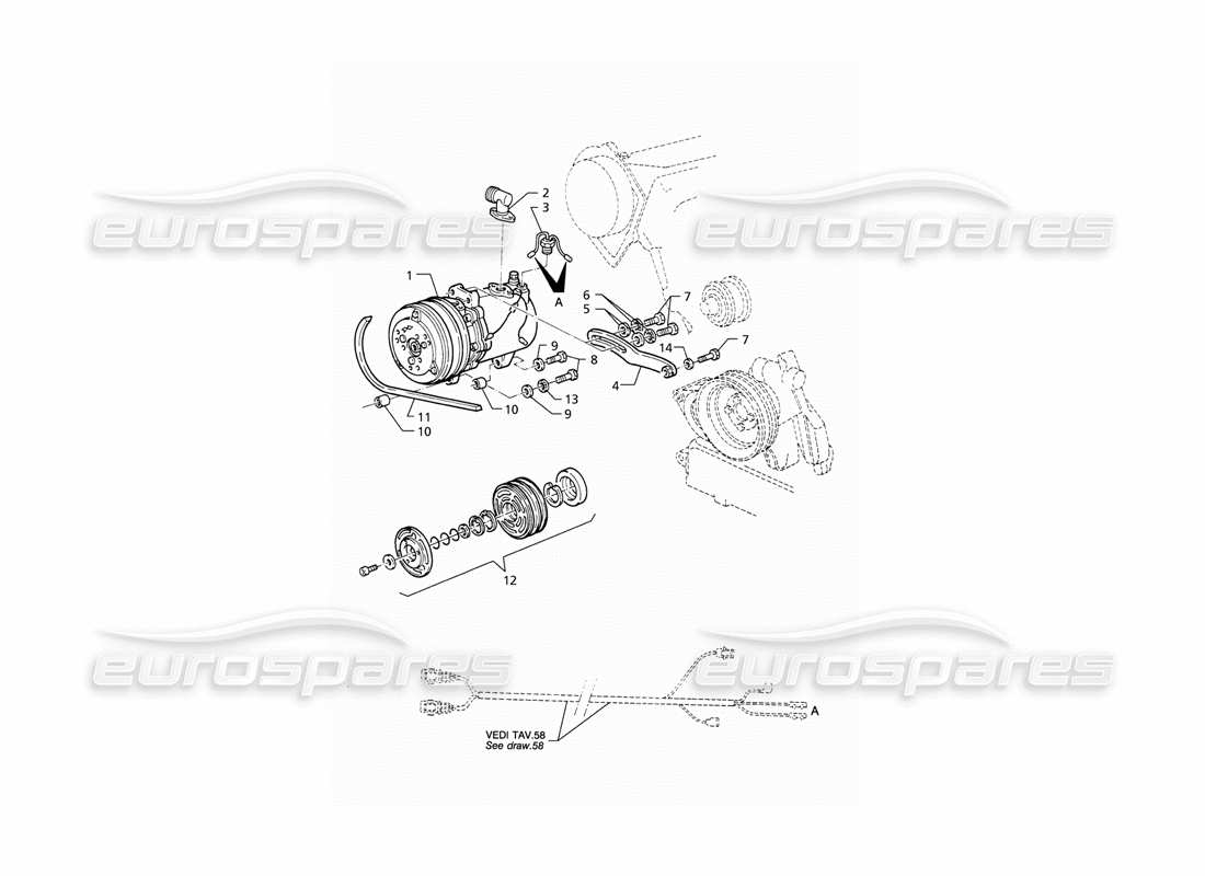 maserati qtp v8 (1998) air compressor and brackets part diagram