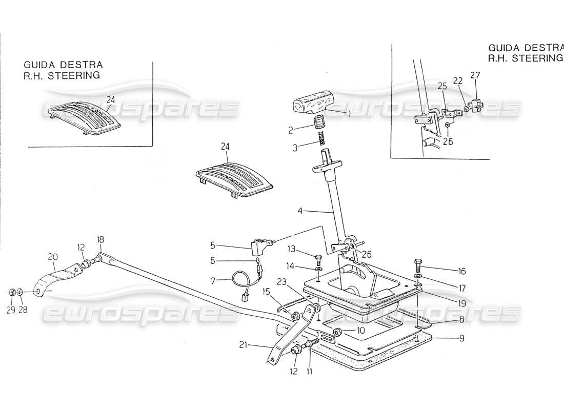 maserati 418 / 4.24v / 430 automat. transm., zf-externals controls part diagram