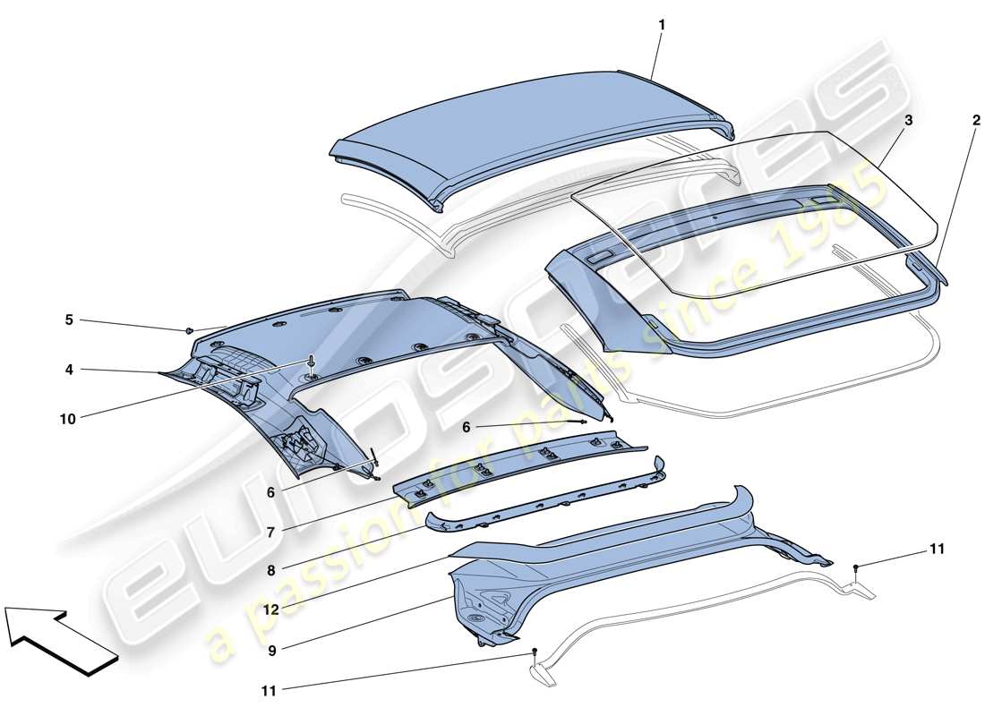 ferrari california t (usa) electric roof: trim part diagram