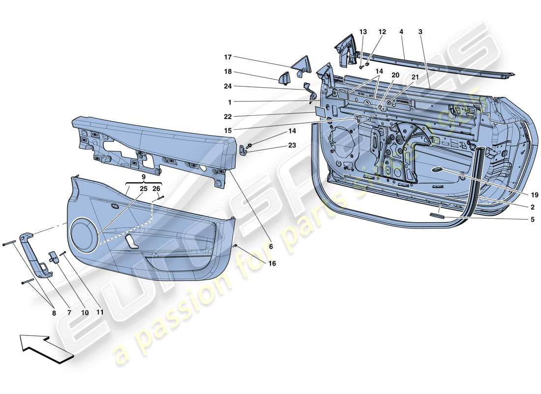 ferrari 458 speciale aperta (europe) doors - substructure and trim part diagram