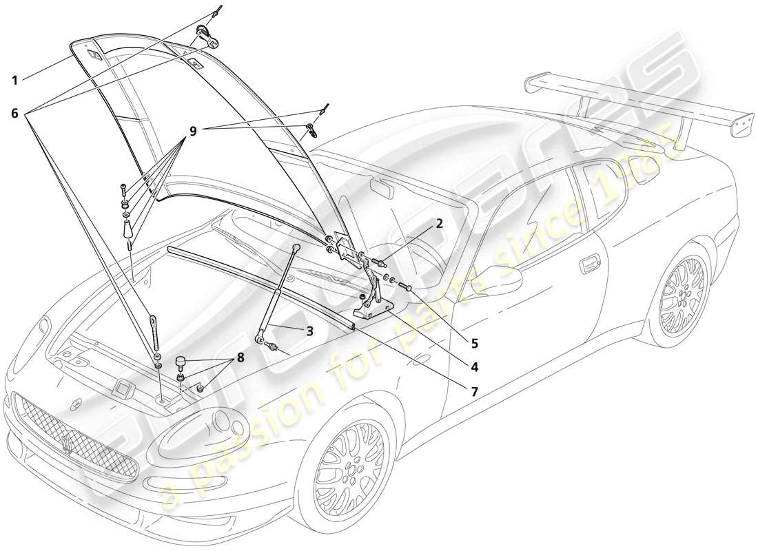 maserati trofeo engine bonnet part diagram