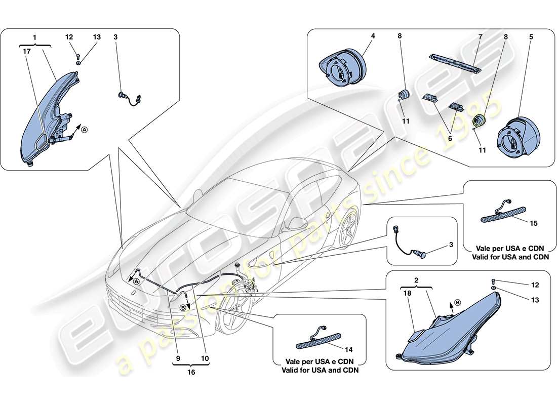 ferrari ff (rhd) headlights and taillights part diagram