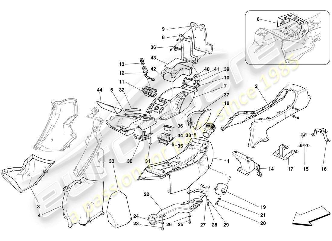 ferrari 612 sessanta (usa) tunnel - substructure and accessories part diagram