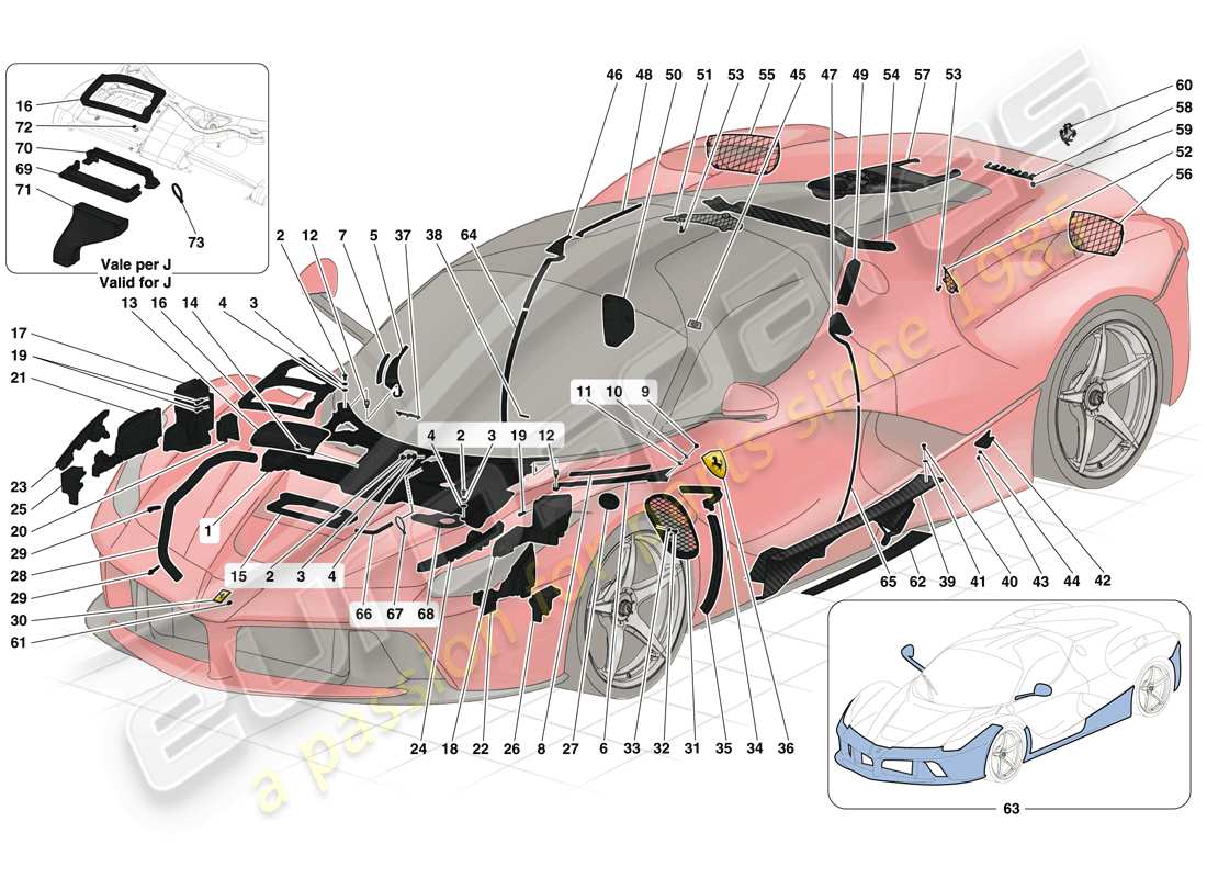 ferrari laferrari (europe) shields and trim part diagram