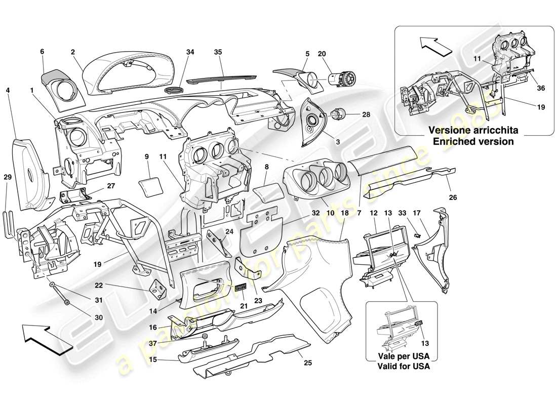 ferrari 612 sessanta (usa) dashboard part diagram