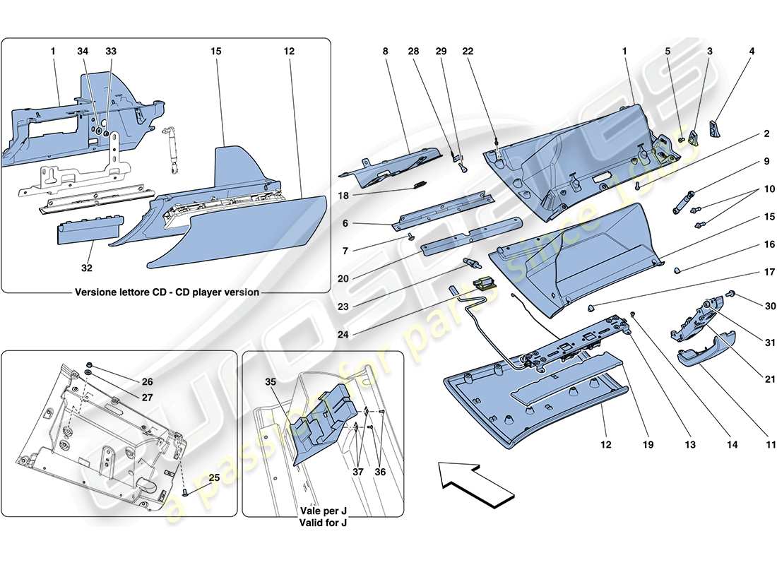 ferrari ff (rhd) glove compartment part diagram