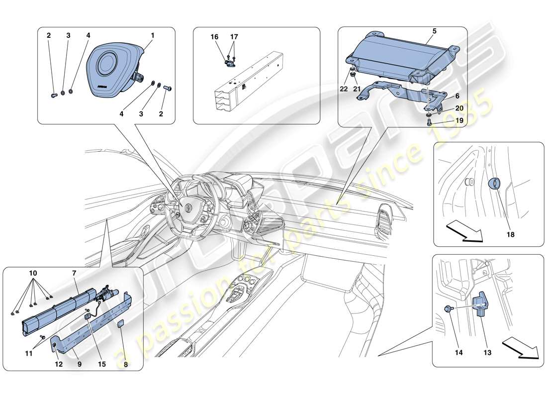 ferrari 458 spider (europe) airbags part diagram