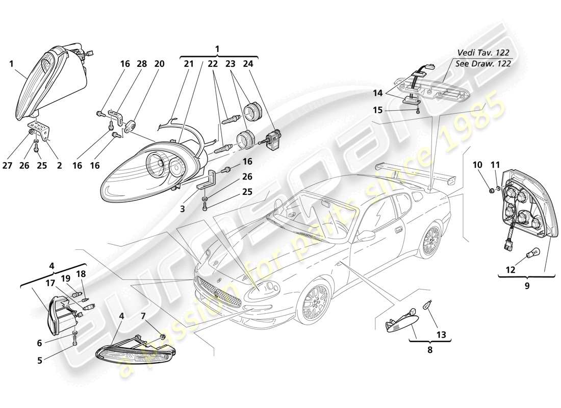 maserati trofeo front and rear lights part diagram