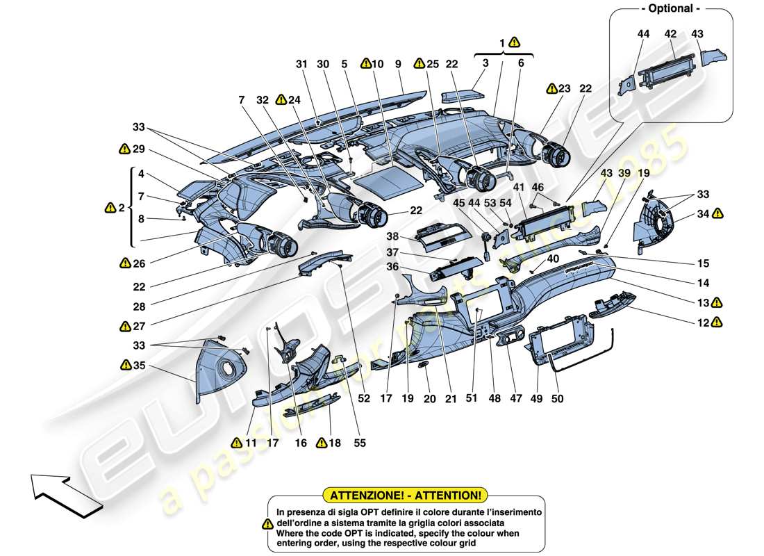 ferrari gtc4 lusso t (rhd) dashboard - trim part diagram